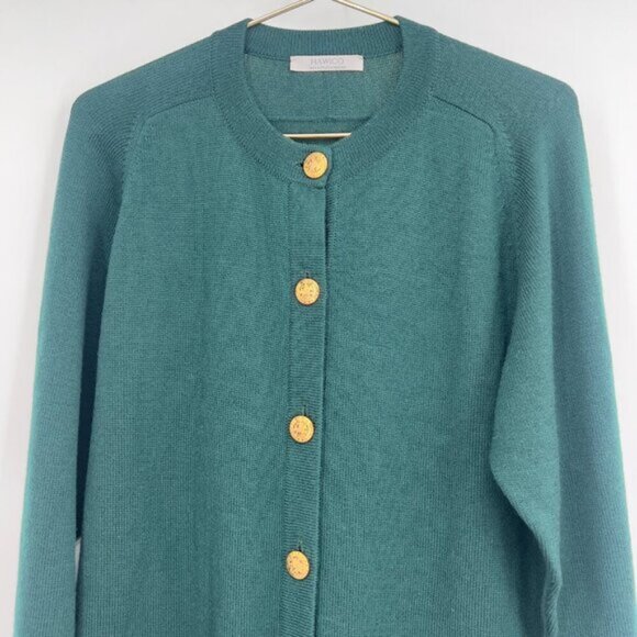 HAWICO 100% Extra fine Merino Wool Green Cardigan Sweater Women's Size S - Picture 2 of 12
